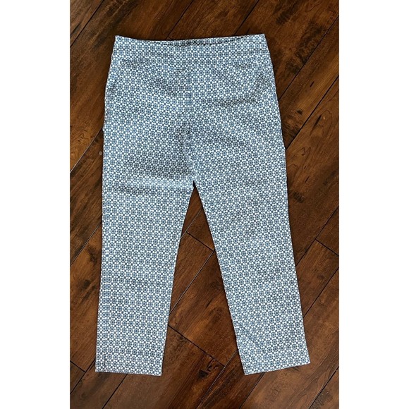 Margaret M Slimming Pant‎ Crop Ankle Size L Blue White Stretch Diamond - Picture 2 of 12